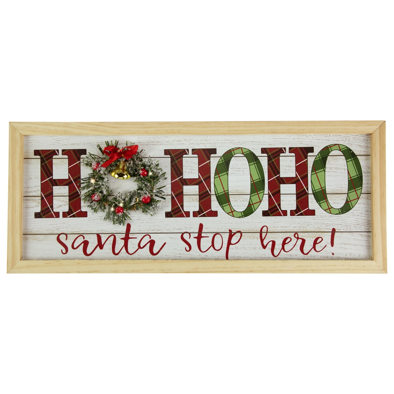 Northlight 19.75" LED Lighted Plaid 'Ho Ho Ho' Wooden Christmas Wall Sign